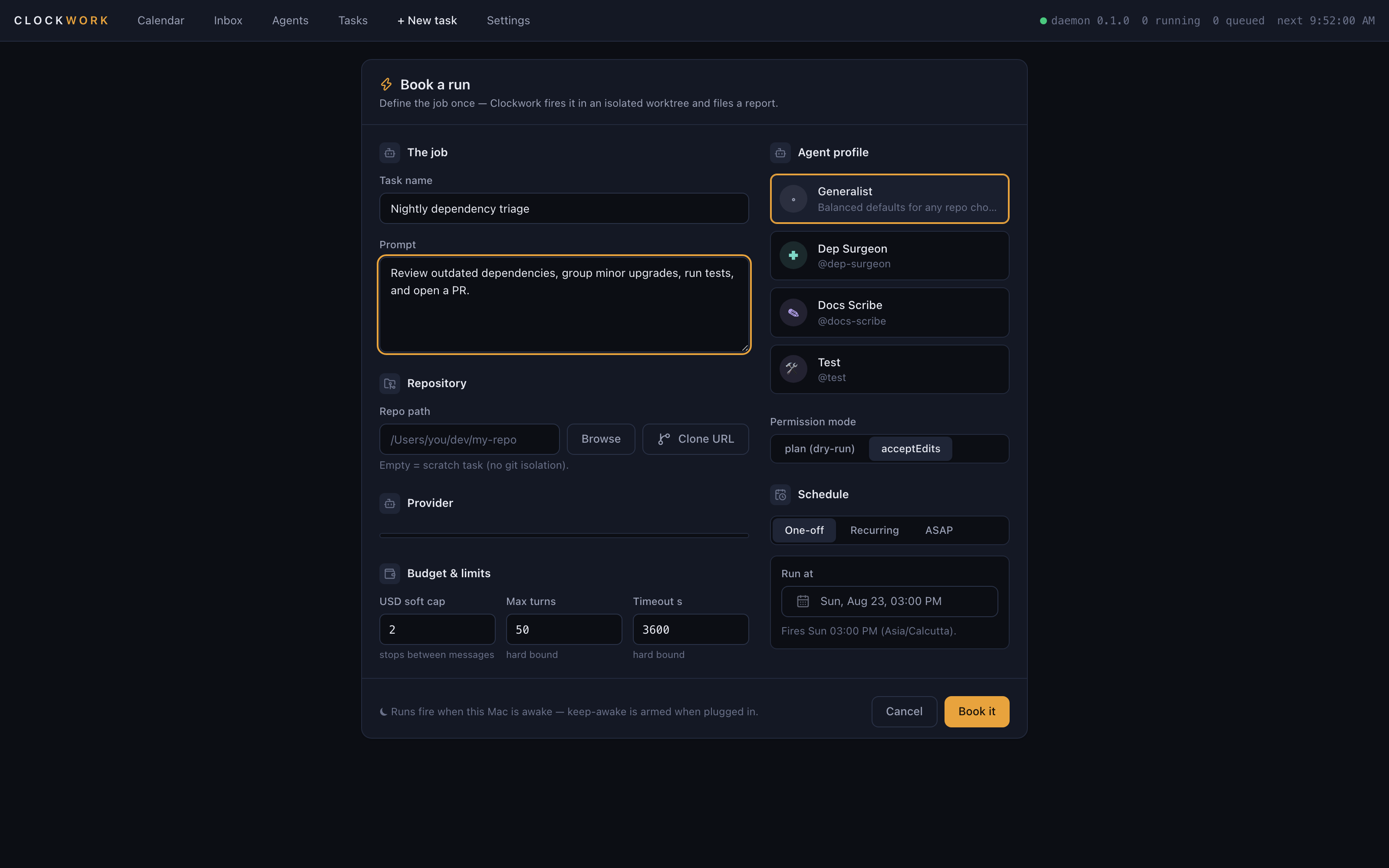 Task composer with provider selection