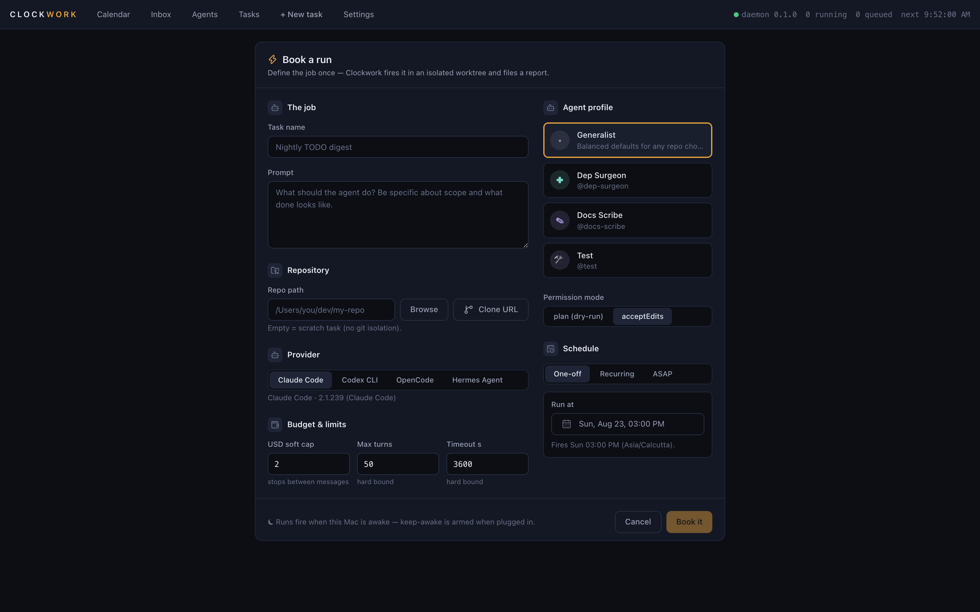 Provider selection between Claude, Codex, OpenCode and Hermes